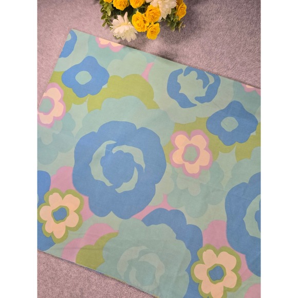 Vintage 70s Wamsutta Retro Mod Floral Pillowcase Blue Green Flower Power - Picture 2 of 9